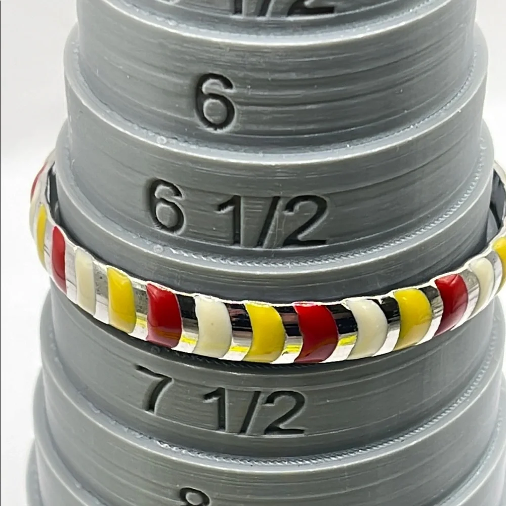 Vintage striped enamel Colorful Silvertone Bangle Bracelet yellow red cream